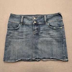 SB Denim Mini Skirt Women's 13/14 Blue Light Wash Denim Cut Off Whiskered Grunge